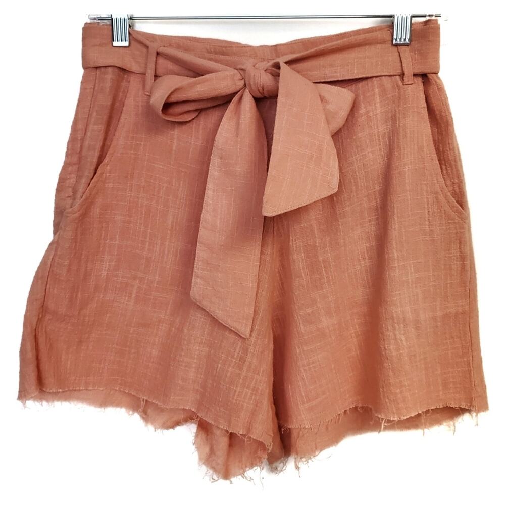 Rue Stiic Peach Rust Frayed Paperbag Shorts Boho Coastal Women's Size Small